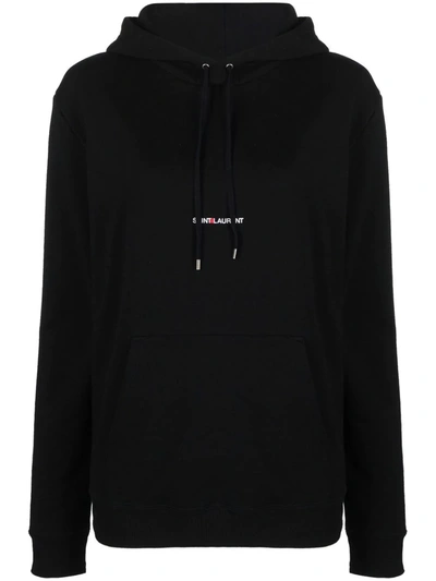 Saint Laurent Organic Cotton Hoodie With Ribbed Cuffs And Lower Edge For Women In Black