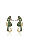 Yvonne Léon Seahorse 18k Gold Multi-stone Earrings In Green