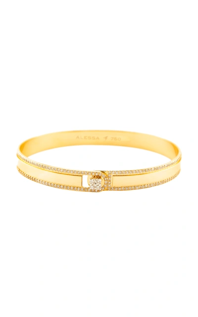 Alessa Yellow Gold And Diamond Spectrum Border Solid Bangle