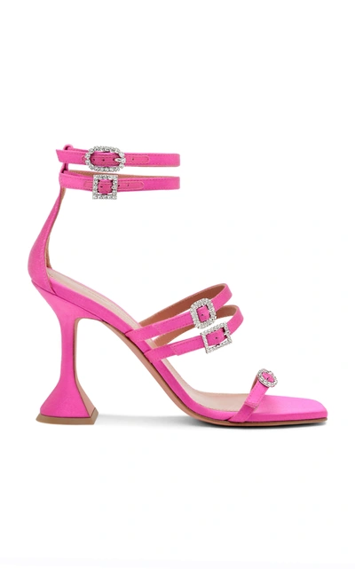 Amina Muaddi Robyn Crystal-embellished Patent Leather Sandals In Pink