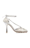 Bottega Veneta Stretch Metallic Leather Sandals In Silver