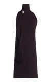 Bottega Veneta Asymmetric Knitted Haltner-neck Dress In Brown