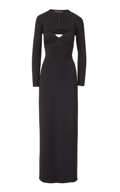 Brandon Maxwell Ribbed-knit Maxi Dress And Cropped Cardigan Set In Black