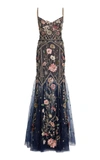 MARCHESA WOMEN'S FLORAL-EMBELLISHED TULLE GOWN
