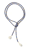 JOIE DIGIOVANNI PEARL; LAPIS; PYRITE GOLD-FILLED LARIAT NECKLACE