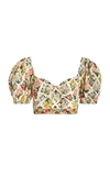 Agua By Agua Bendita Palmarosa Cropped Floral-print Organic Cotton-poplin Top In Multi