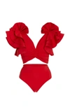 Maygel Coronel Kai Two-piece Flutter-sleeve Bikini Set In Red