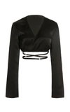 Anna October Women's Iris Wrap-effect Satin Cropped Top In Black,white