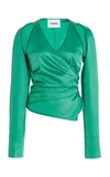 Nanushka Mado Wrap Top With Cutouts In Green,blue