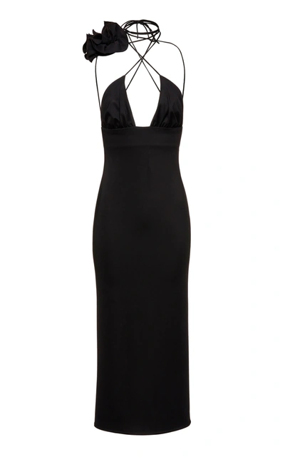 Magda Butrym Floral-appliquéd Woven Midi Dress In Black