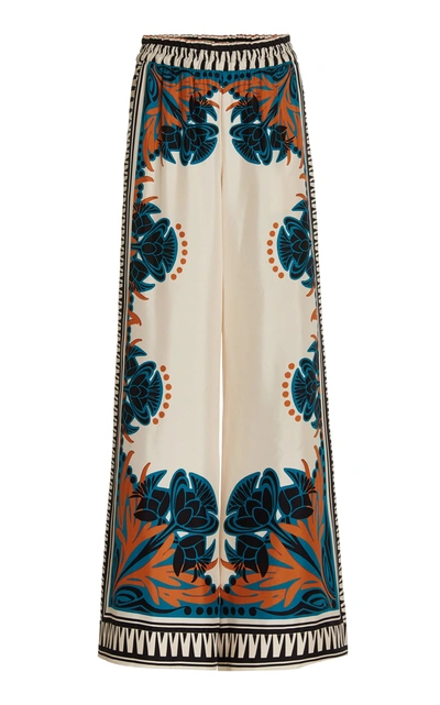 La Doublej Florence-print Silk Twill Palazzo Pants