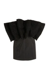 Rotate Birger Christensen Natalie Strapless Flocked Mesh-paneled Satin Mini Dress In Black