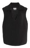 Deveaux Ribbed-knit Cotton-blend Sweater Vest In Black