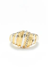 Yvonne Léon 9k Yellow And White Gold Gaufrette Diamond Signet Ring In Gold
