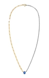 Yvonne Léon 9k White And Yellow Gold Sapphire Pendant Chain Necklace In Blue