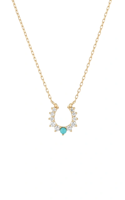 Adina Reyter 14k Yellow Gold Turquoise & Diamond Horseshoe Pendant Necklace, 15-16