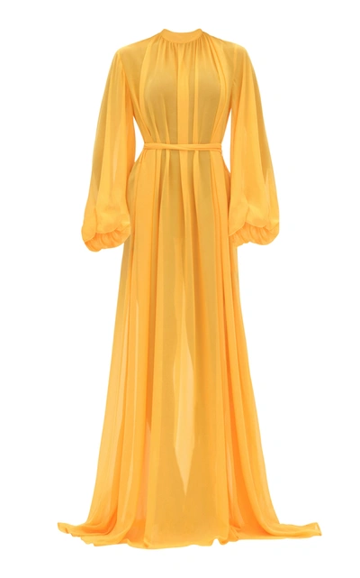 Andrea Iyamah Sade Gathered Chiffon Maxi Dress In Marigold