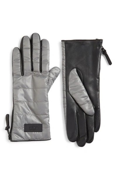 Ugg Faux Fur Lined Quilted Gloves In Silver