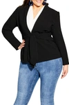 City Chic Elegance Tie Front Blazer In Black