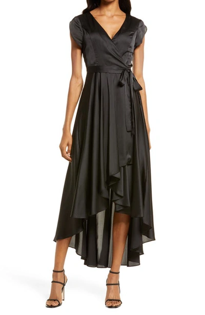 Lulus Fallen For You Satin High-low Dress In Black