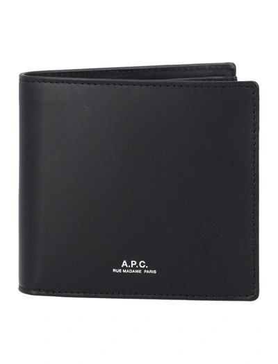 Apc Black Billfold Wallet With Logo Print