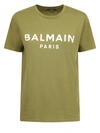 Balmain Green Cotton T-shirt With Logo Print In Green