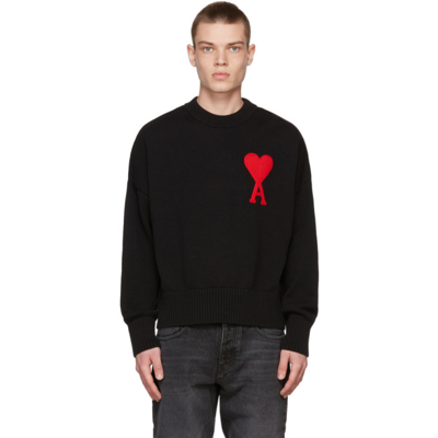 Ami Alexandre Mattiussi Ami Paris Logo Intarsia Crewneck Knitted Jumper In Black_red