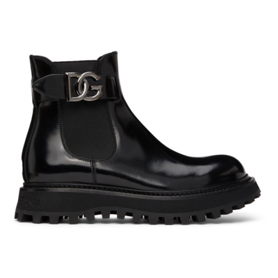 Dolce & Gabbana Black Brushed Calfskin Ankle Boots With Extra-light Sole