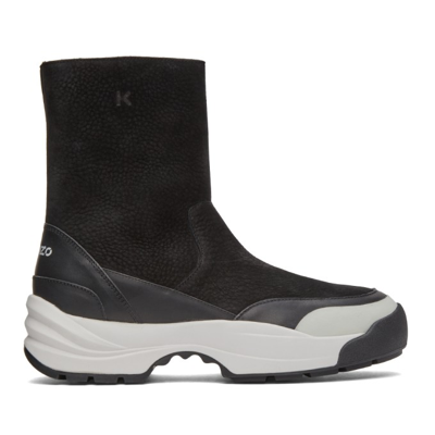 Kenzo Chunky Sole Leather Boots In Black