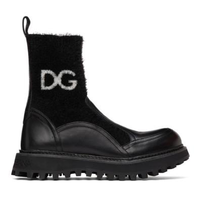 Dolce & Gabbana Black Hors Sock Ankle Boots