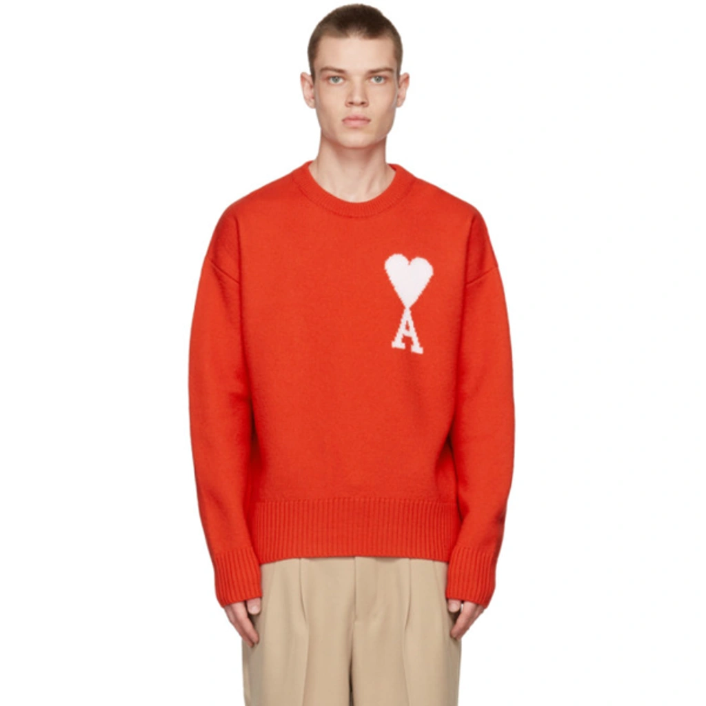 Ami Alexandre Mattiussi Red Ami De Coeur Wool Crewneck Sweater