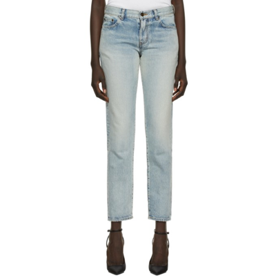 Saint Laurent Blue Low-rise Boyfriend Jeans In 4503 80's Vintage Bl