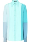Dolce & Gabbana Colorblocked Long-sleeved Silk Shirt In Blue
