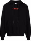 Off-white Logo-print Arrow Painterly-print Hoodie In Black