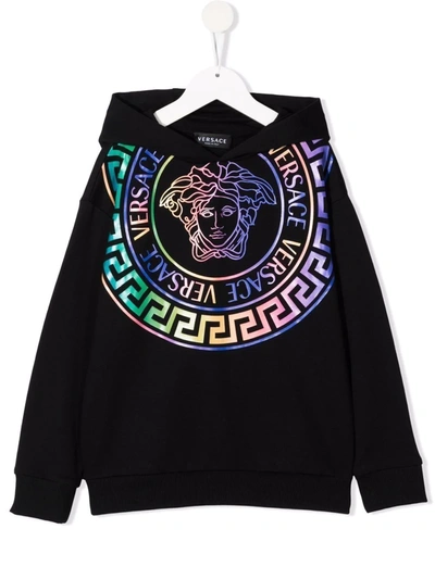 Versace Kids' Medusa Logo-print Pullover Hoodie In Black