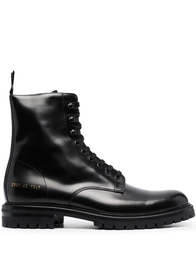 Common Projects Black Shiny Leather Lace-up Boots