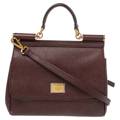 Pre-owned Dolce & Gabbana Burgundy Leather Medium Miss Sicily Top Handle Bag