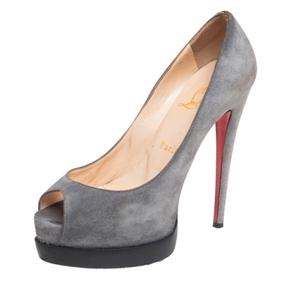 Pre-owned Christian Louboutin Grey Suede Palais Royal Peep Toe Pumps Size 37