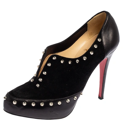 Pre-owned Christian Louboutin Black Suede And Leather Astra Queen Booties Size 38.5