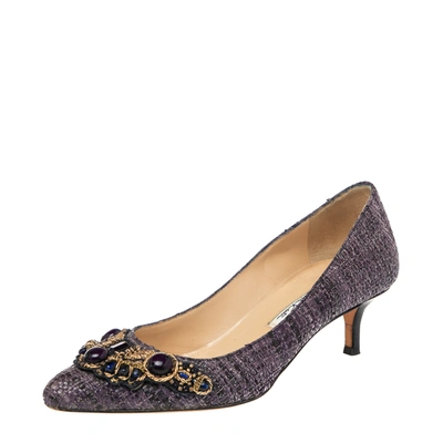 Pre-owned Oscar De La Renta Purple Raffia Point Toe Pumps Size 36