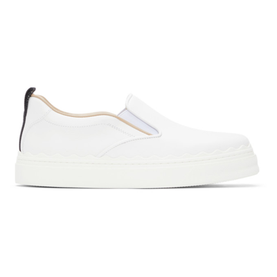 Chloé Lauren Scalloped Leather Slip-on Sneakers In White