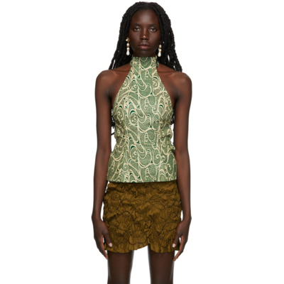Super Yaya Ssense Exclusive Reversible Green Ana Tank Top In Green/ivory