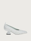 Ferragamo F-heel Rhinestone Pumps In White