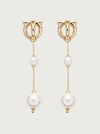 Ferragamo Double Pearl Gancini Pendant Earrings In Gold