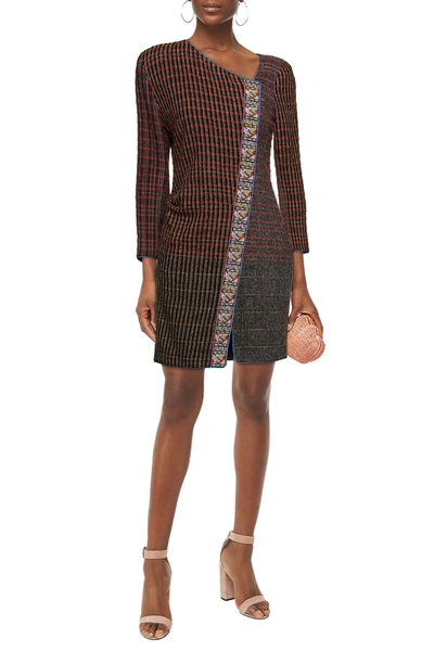 Etro Embroidered Wool-blend Jacquard Mini Dress In Brown