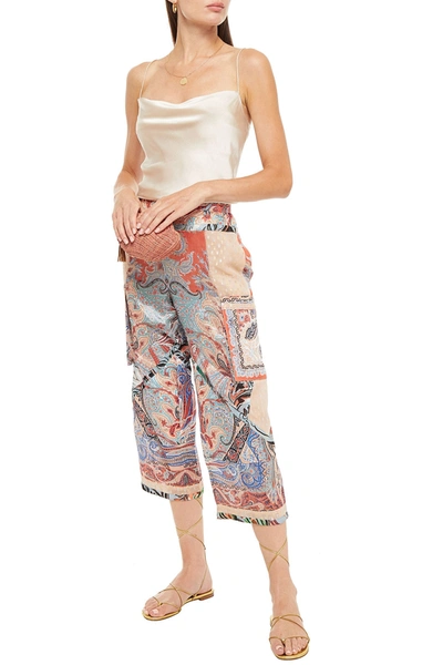 Etro Cropped Printed Silk-blend Straight-leg Pants In Light Blue