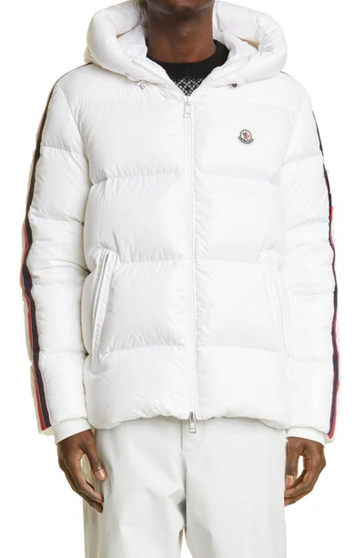 Moncler Dincer Lacque Flag Stripe Hooded Puffer Jacket In White