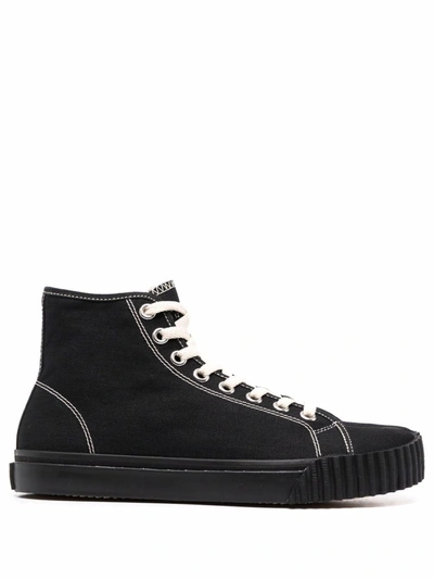 Maison Margiela Tabi High-top Cotton Sneakers In Black