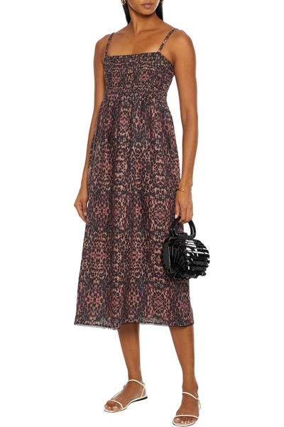 Solid & Striped The Willow Shirred Leopard-print Linen Midi Dress In Animal  Print | ModeSens