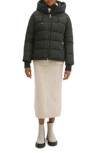 Noize Fixed Hood And Inner Collar Short Puffer Jacket In Black